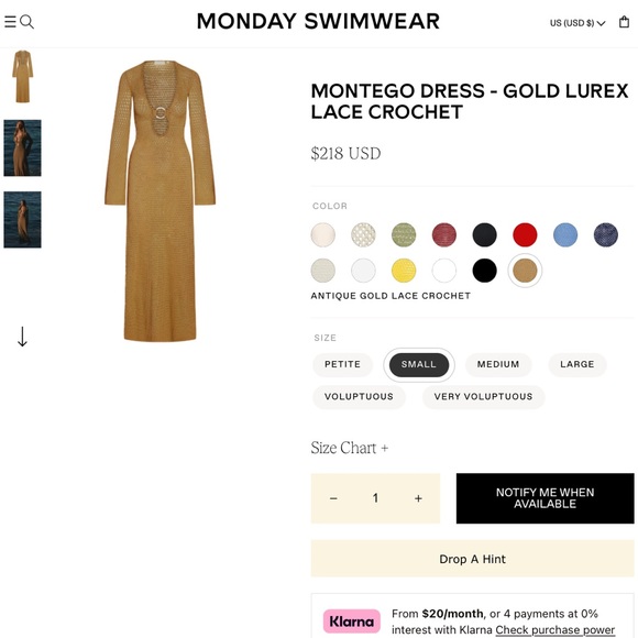 Monday Swimwear gold Montego swim dress coverup - Picture 3 of 4